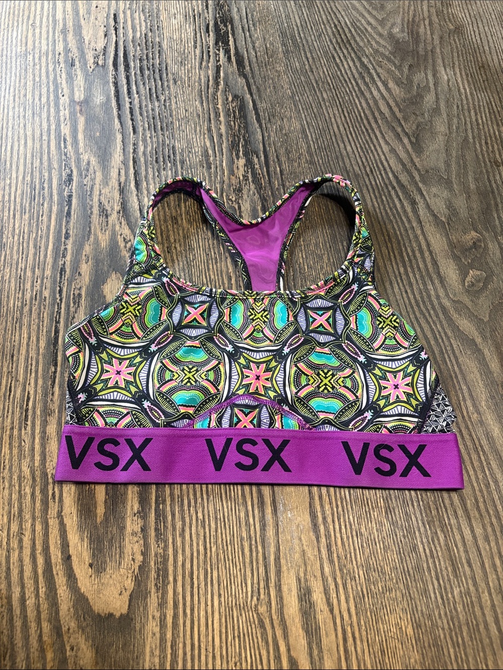 VSX Purple Elastic-Band Geometric Racerback Sports Bra